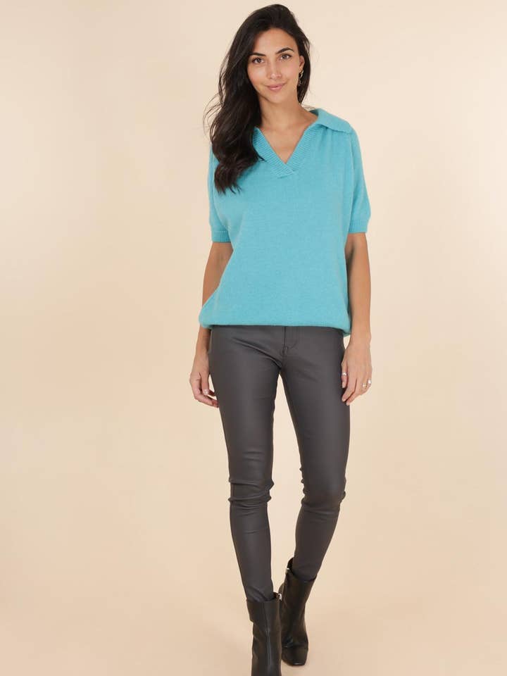 Jeans gris clair enduit de PU pour la vente par DenimVista