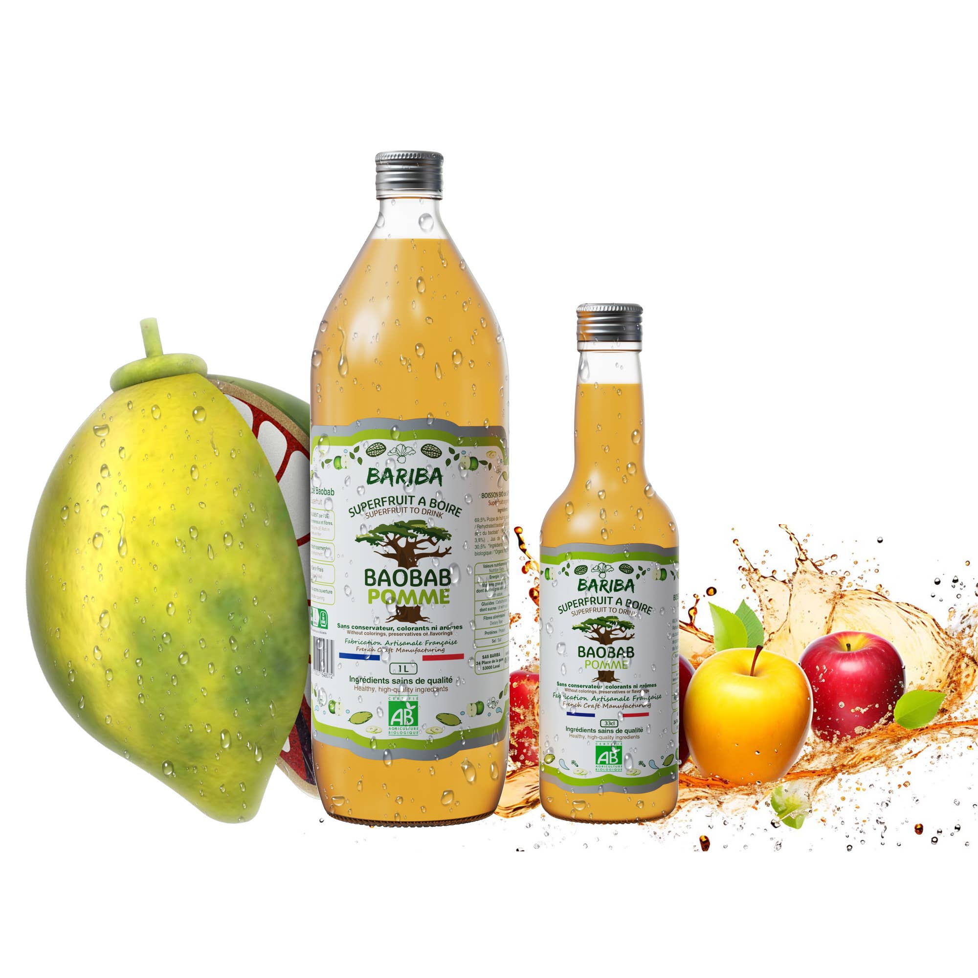 BARIBA - BOISSONS & COMPLEMENTS ALIMENTAIRES BIO - Wholesale Fruit Juice - NATURAL ORGANIC FRUIT JUICE BAOBAB APPLE 1L DEPOSIT 2