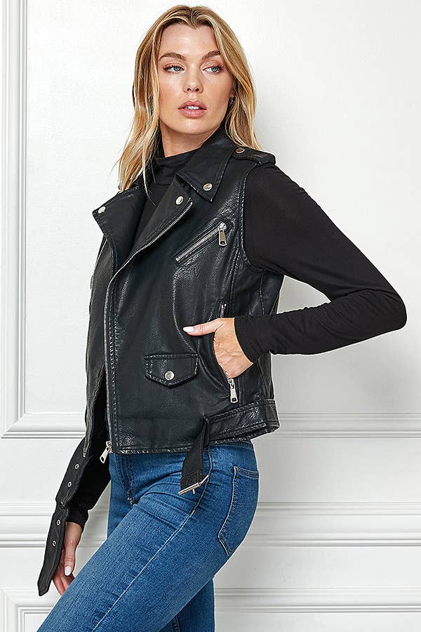 Veracci – wholesale Leather jacket – Women′s – Biker Faux Leather Sleeveless Jacket, Biker Vest5