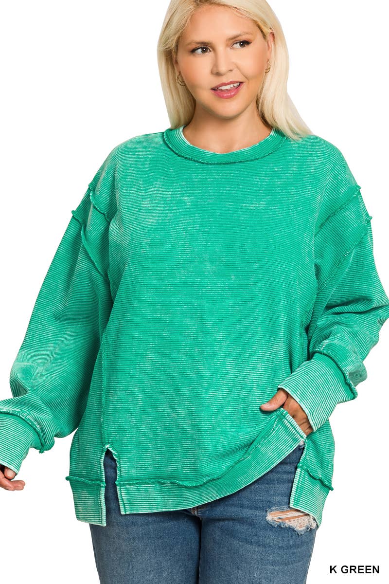 42POPS - Wholesale Sweatshirt - Women's - .._ 0815 Plus Acid Washed Exposed Seam Sweatshirt SI-286133