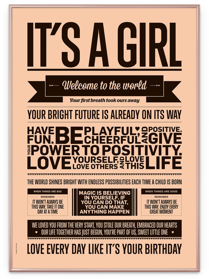 It's a Girl, Pfirsich, Kunstdruck, verschiedene Größen für den Großhandel von I Love My Type