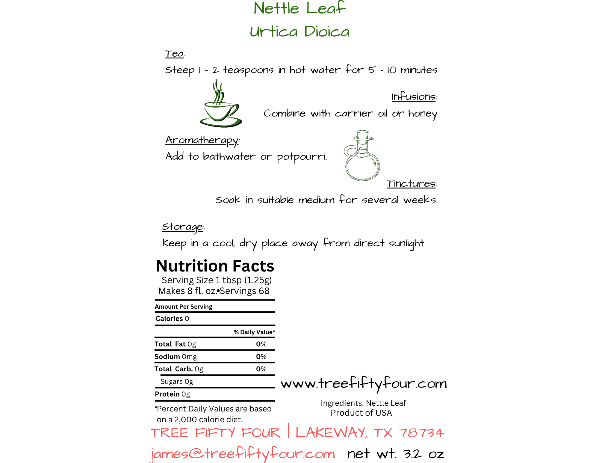 Tree Fifty Four - Wholesale Loose Tea - Nettle Leaf | 2oz - 1 KG | Bulk Herbs2