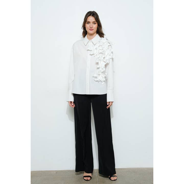 INA – Engroshandel Bluse - Dame – 3D båndblomst applikation skræddersyet skjorte6