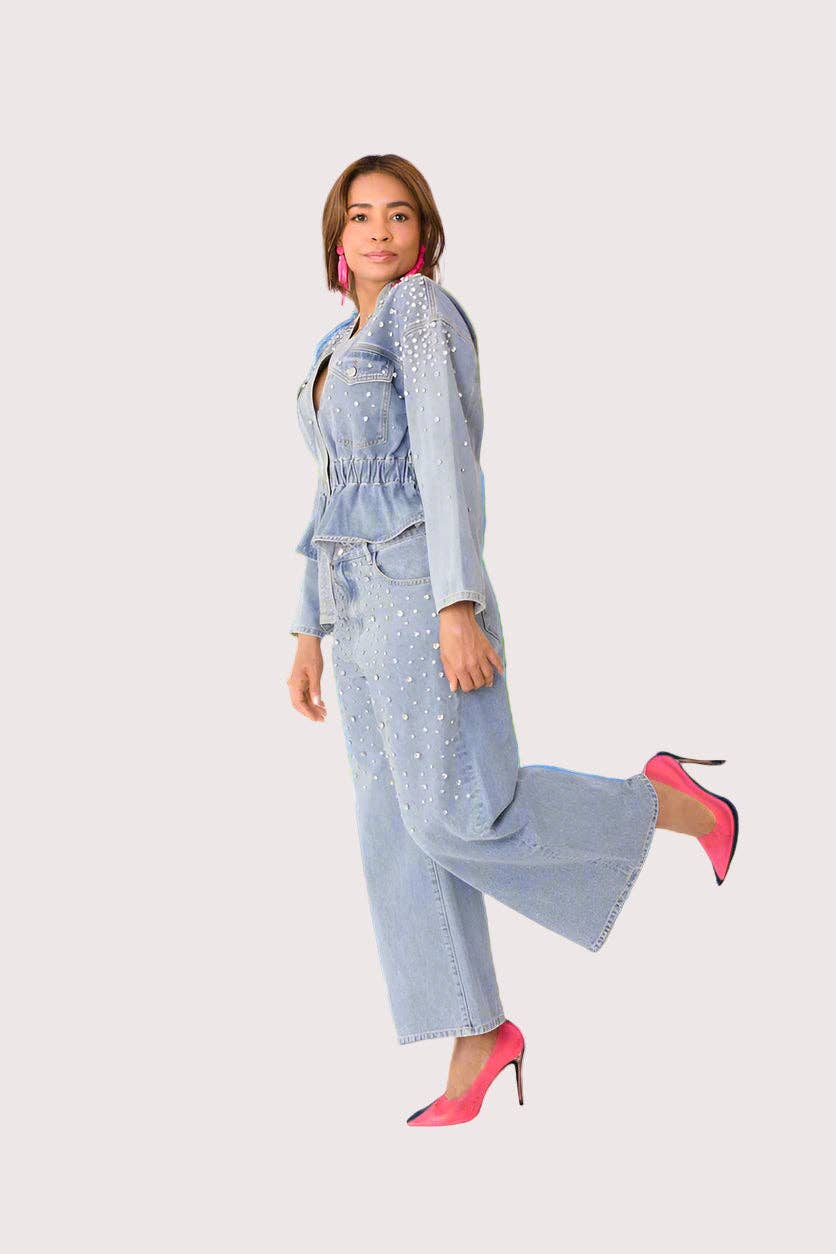 Pearl Cascade Peplum Denim Jacket - 82325 for wholesale on Faire0