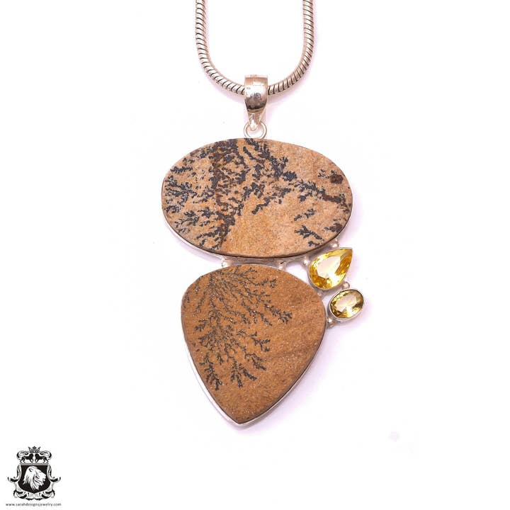 Colgante fósil de helecho dendrita de psilomelano y cadena italiana de 3 mm P9870 para venta al por mayor de SARAH DESIGNS JEWELRY