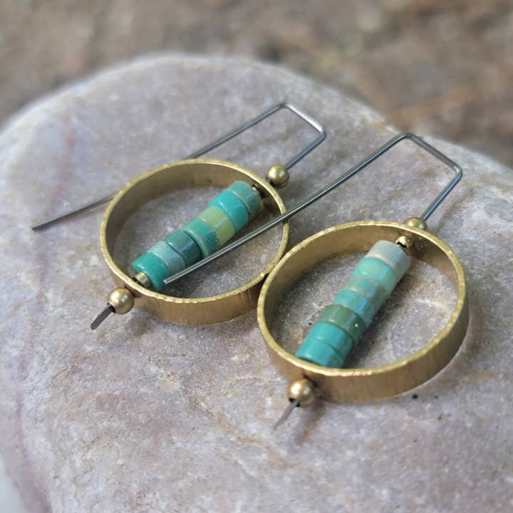 Mini Ellipse Earrings in Hammered Brass for wholesale by Verdilune