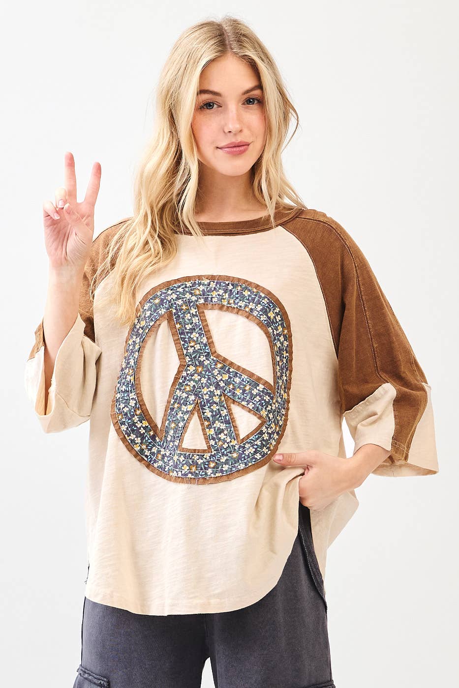 mittoshop – wholesale Tunic – Women’s – PEACE SIGN PATCH MINERAL WASH TOP18