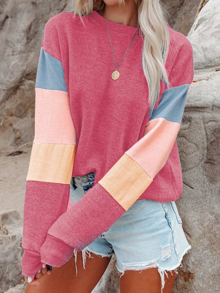 Sweatshirt Color Block Redonda Manga Comprida por atacado de ClassiQ