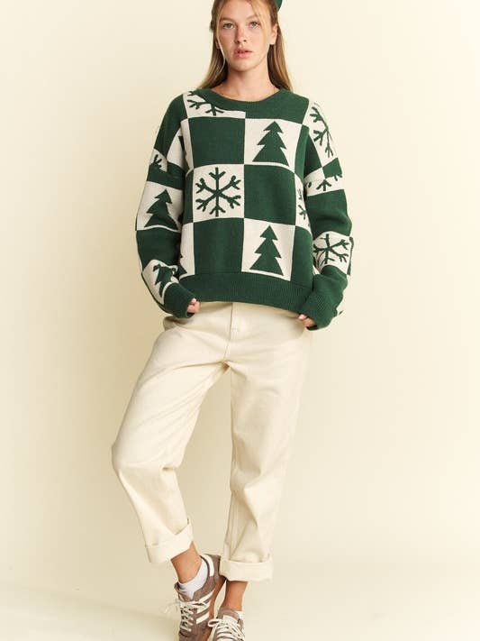 JADE BY JANE - Wholesale Knit Sweater - Women's - PLUS SIZE CHECKERD CHRISTMAS SWEATER TOP