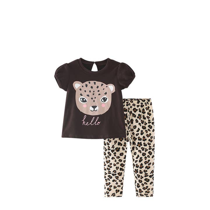 Summer Baby Kids Girls Leopard Cartoon Print T-Shirt And Pants Clothing Set for wholesale by MyKids-USA®