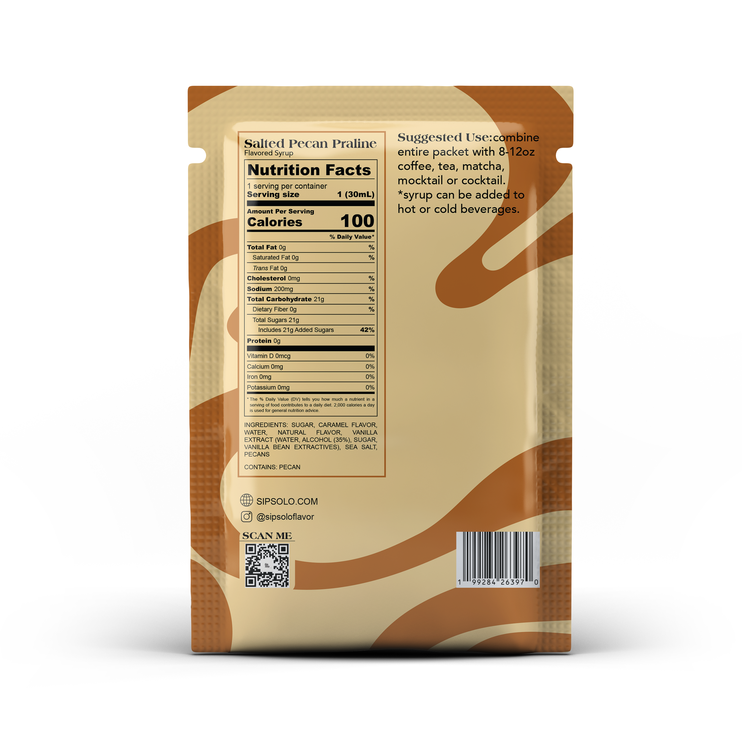 Sip Solo – Engroshandel Sirup med smag – Saltet Pecan Praliné Enkeltportion Smagsirup1