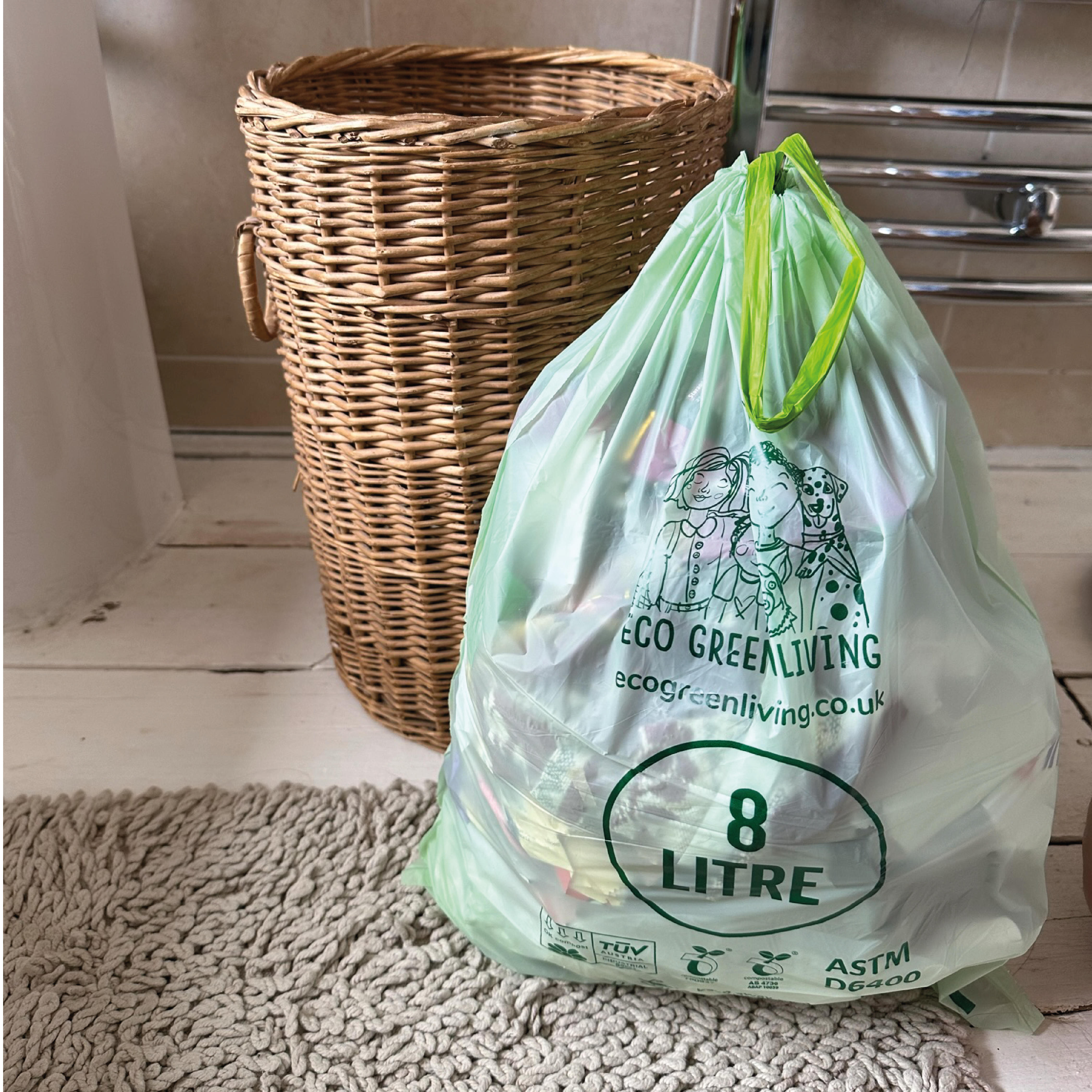 Eco Green Living - Vente Poubelles/Corbeilles - Sacs poubelle compostables à cordon | 8 litres (25 sacs)4