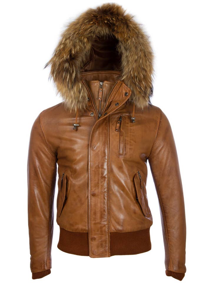 Bomber QS6C con capucha de piel para hombre, color madera para venta al por mayor de Aviatrix