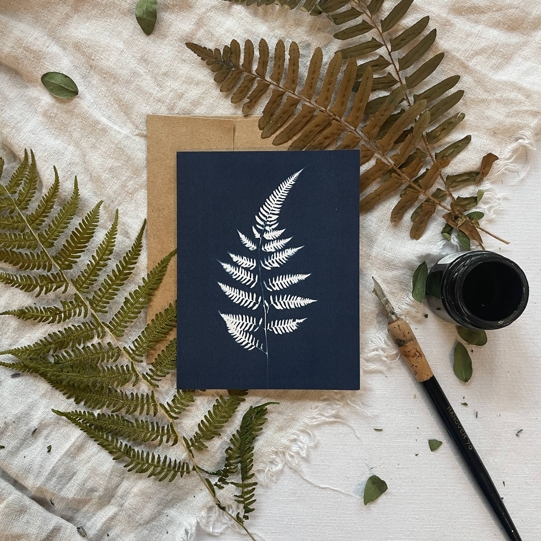 Atwater Designs - Vente Carte de vœux classique - Coffret de cartes de vœux Ferns | Botanical Cyanotype5