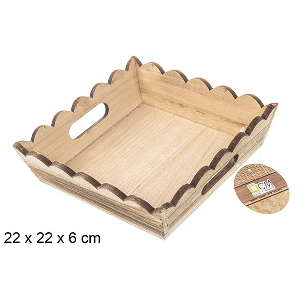 Ethike.eu – Engroshandel Pynteæske – Vintage firkantet træbakke med bølget kant 22x22x6 cm1
