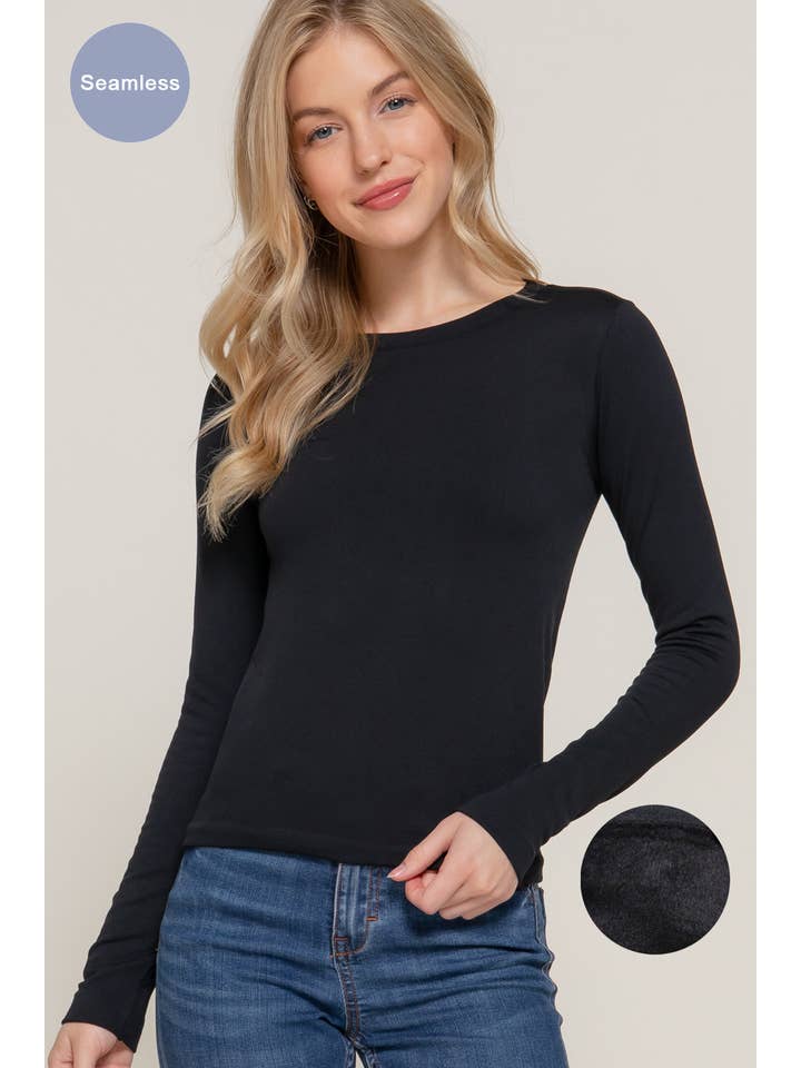 Active Basic | Active USA - Wholesale Knit Top - Women's - Long Sleeve Crew Neck Inner Fur Seamless Top
