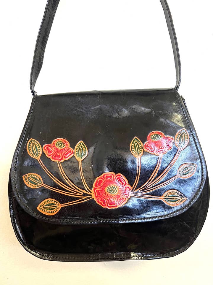 LEATHER HAND PAINTED BAG for wholesale by Ricki designs