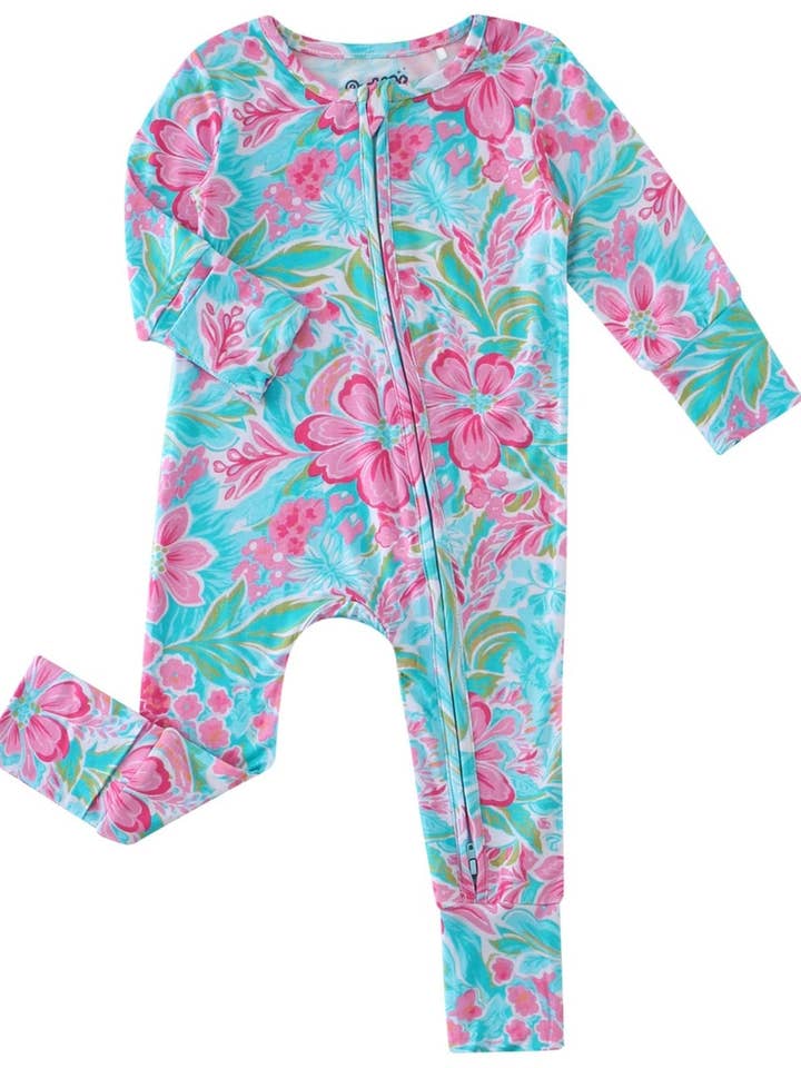 PoshTOT Summer Floral Bamboo Baby Convertible Zippy Romper for wholesale by Charlie's Project Kids
