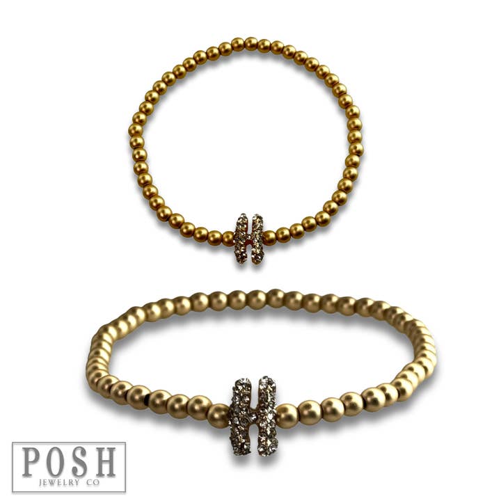 Pink Panache Brands - Wholesale Beaded Bracelet - Bead bracelet with rhinestone inital10