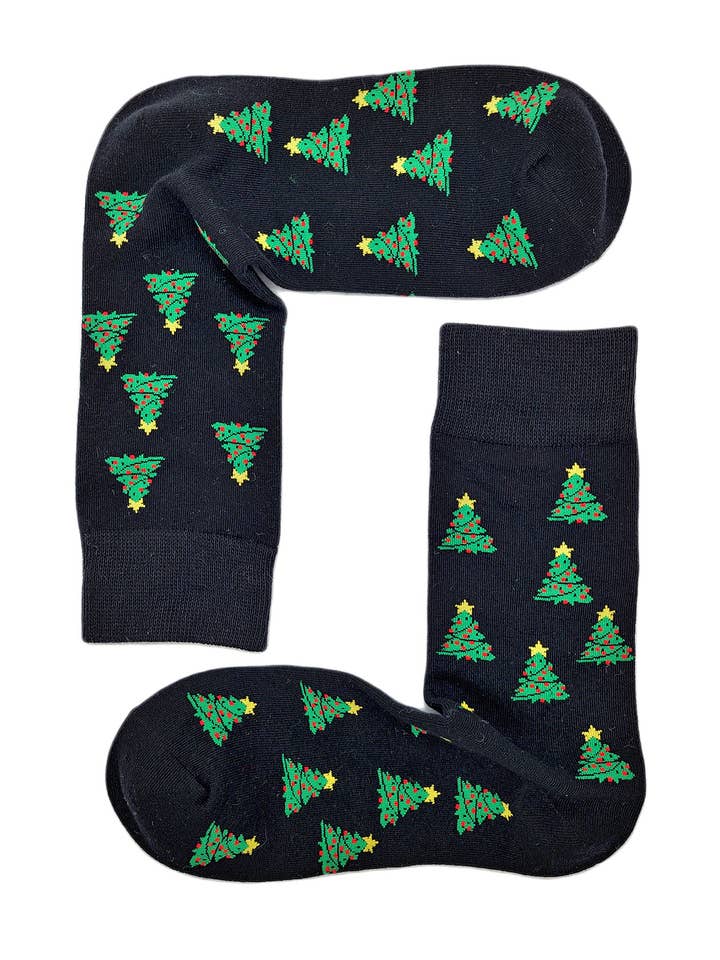 Snazzy Santa - Wholesale Socks - Unisex - Socks "Black with X-mas trees"3
