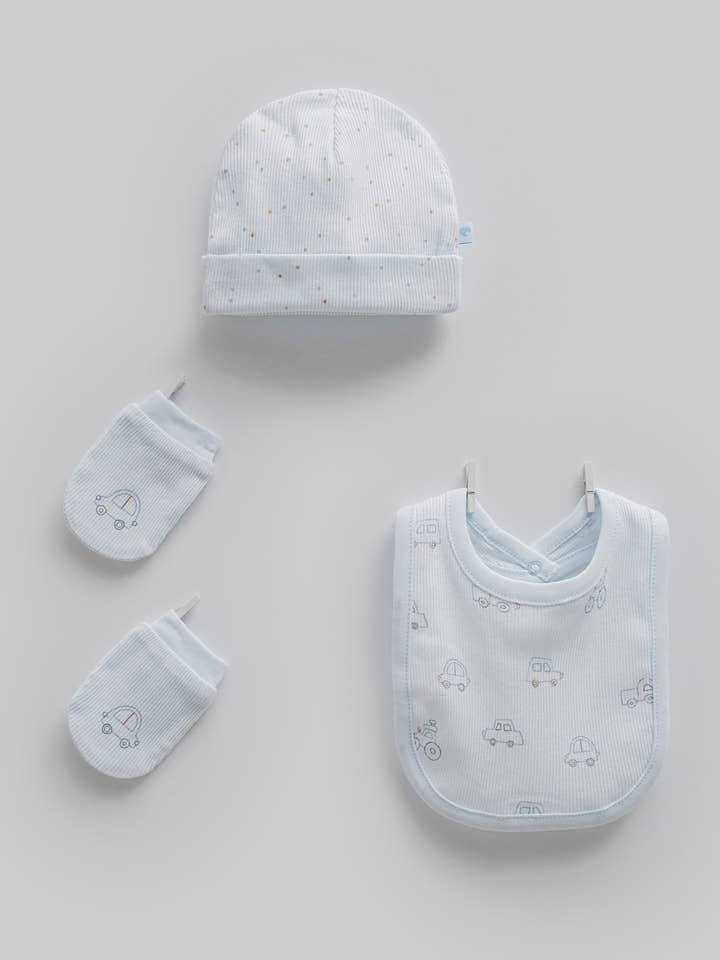 3-Piece Bib, Hat, Mitten Set - First Car for wholesale by Caramell
