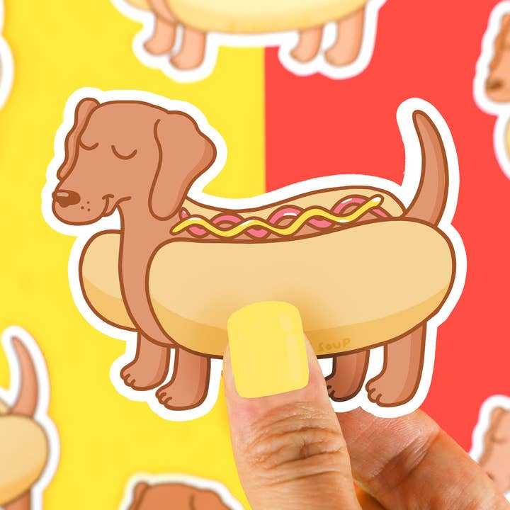 Dachshund Hot Dog Vinyl Sticker for wholesale by Turtle's Soup