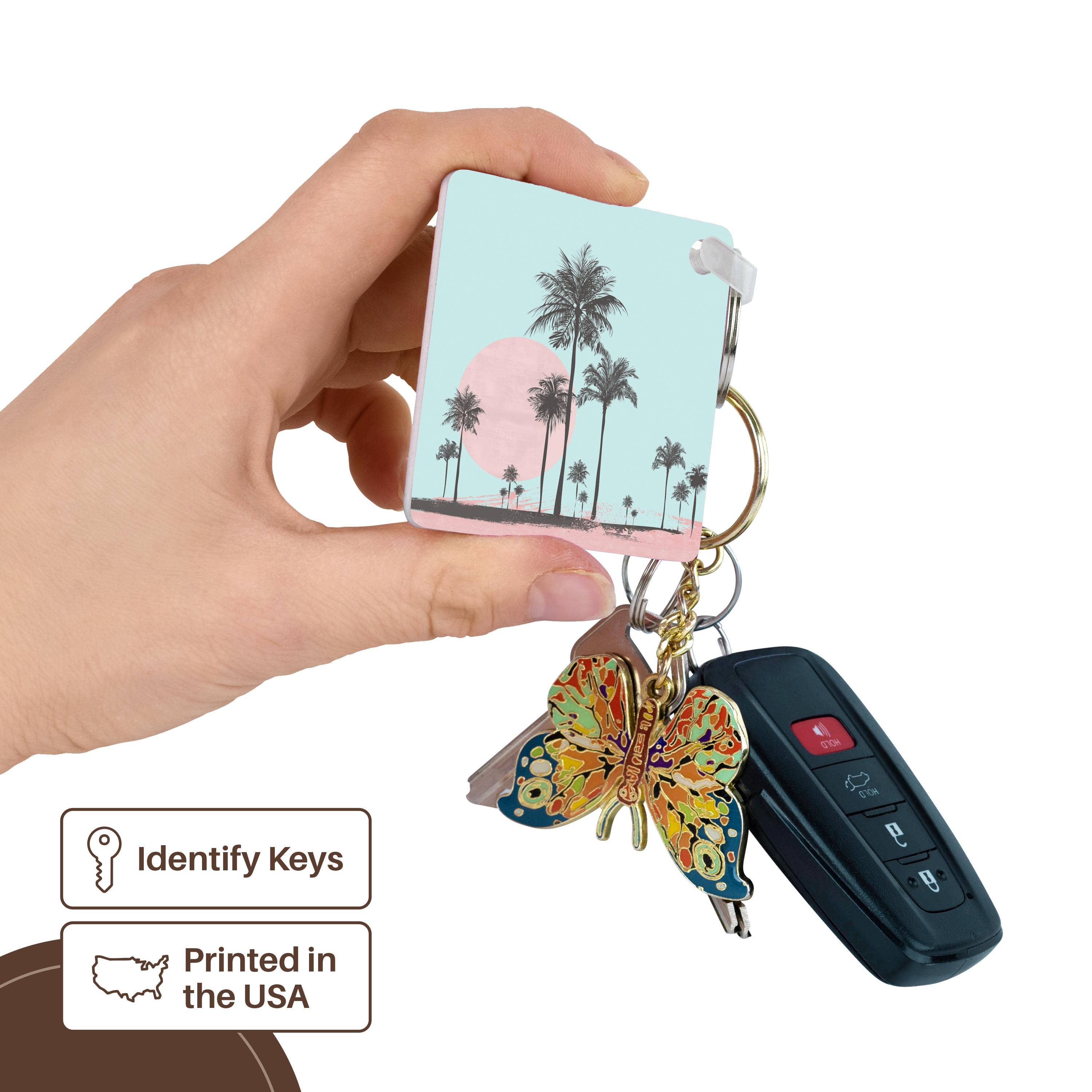 3dRose - Vente Porte-clés – unisexe - 3dRose, Scène de bord de mer aux couleurs pastel avec des palmiers, Porte-clés2