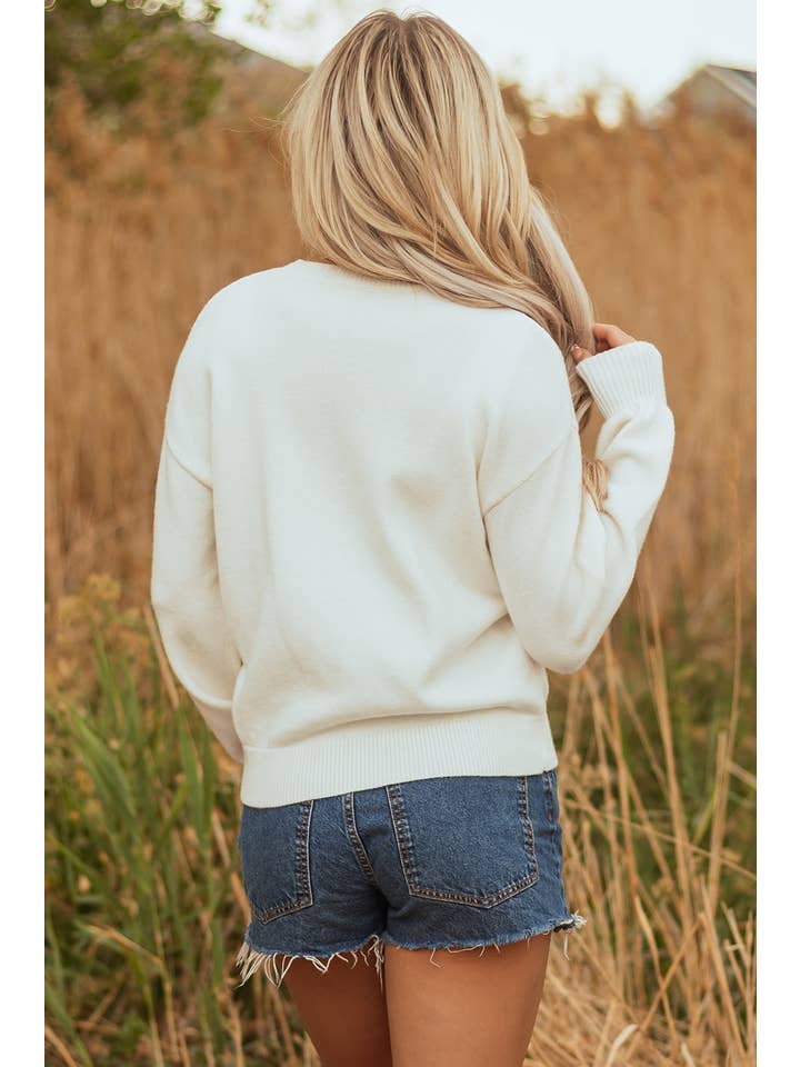 Hvid Western Tinsel Boots Crew Neck Sweater for engroshandel på Faire1