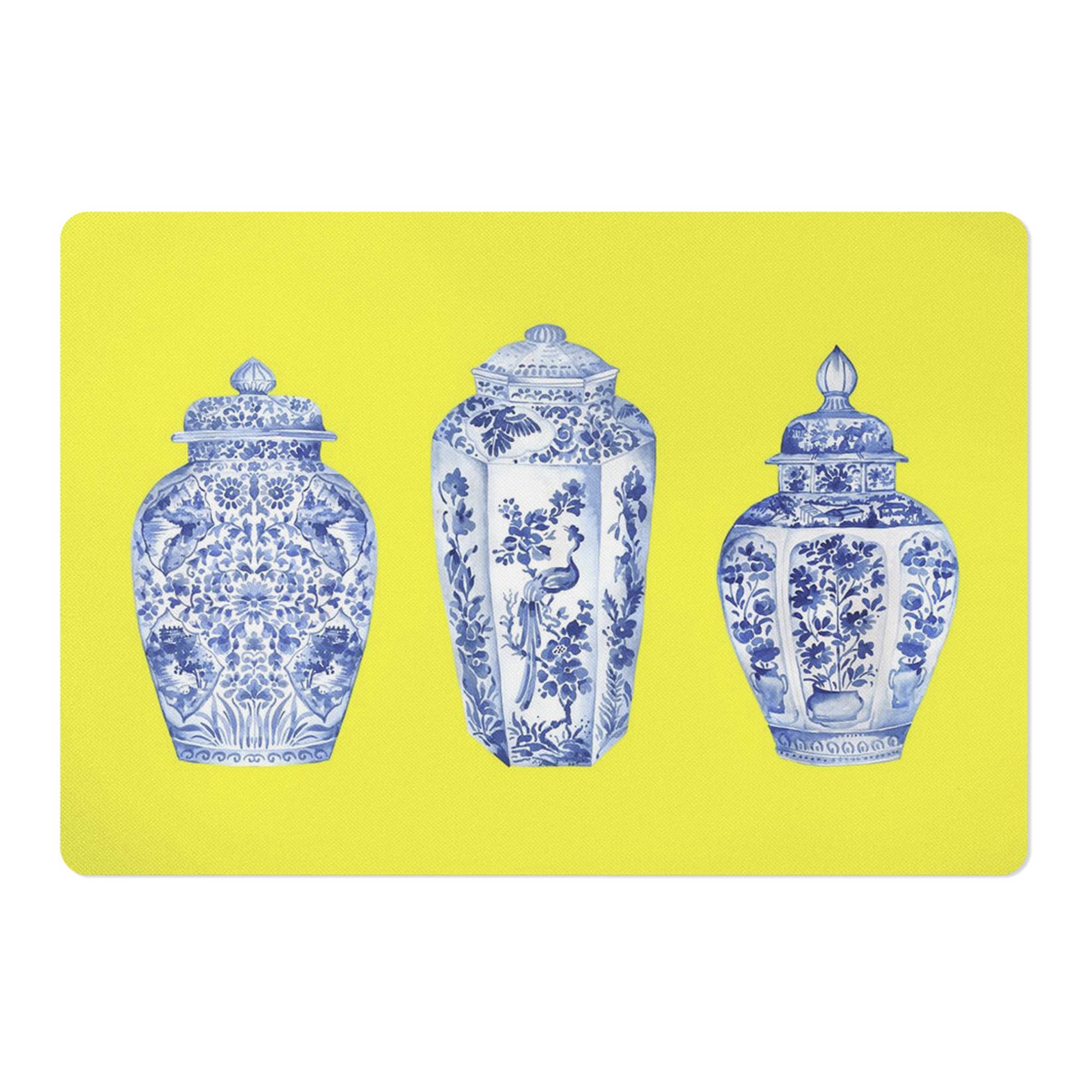 Aliza Darik - Wholesale Pet Food Mat - Dog - Pet Placemat, Ginger Jars Row, Blue, White, Yellow1