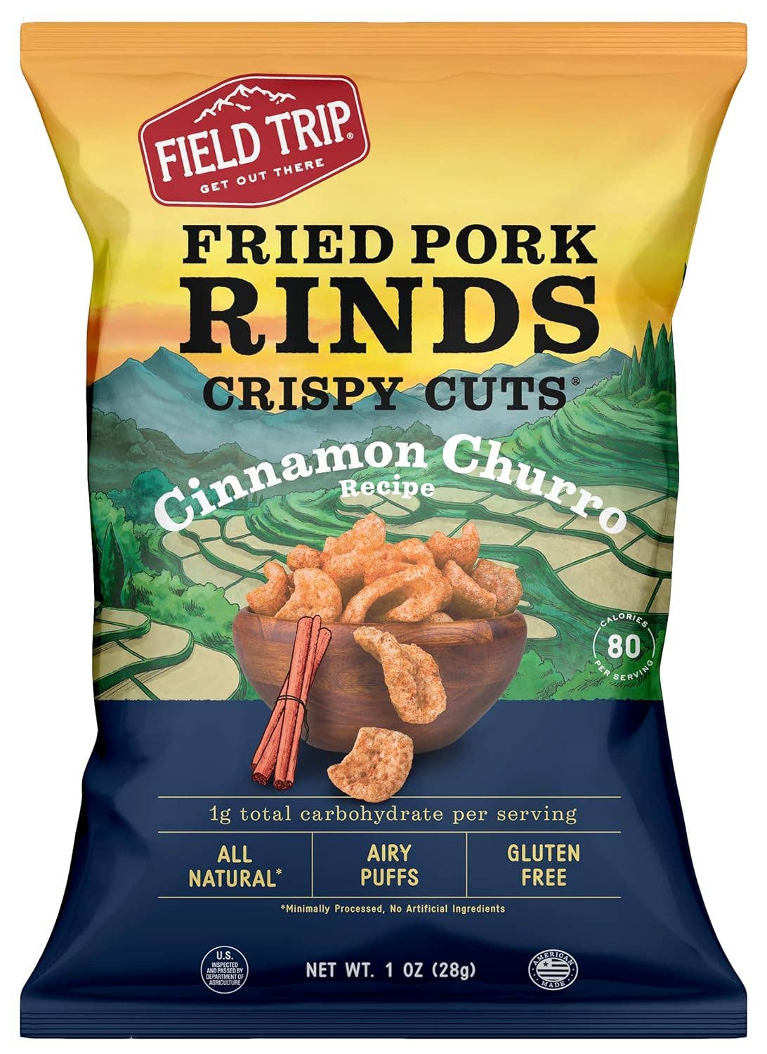 FIELD TRIP - Wholesale Puffed Snack - Crispy Cuts Cinnamon Churro Pork Rind (1oz)1