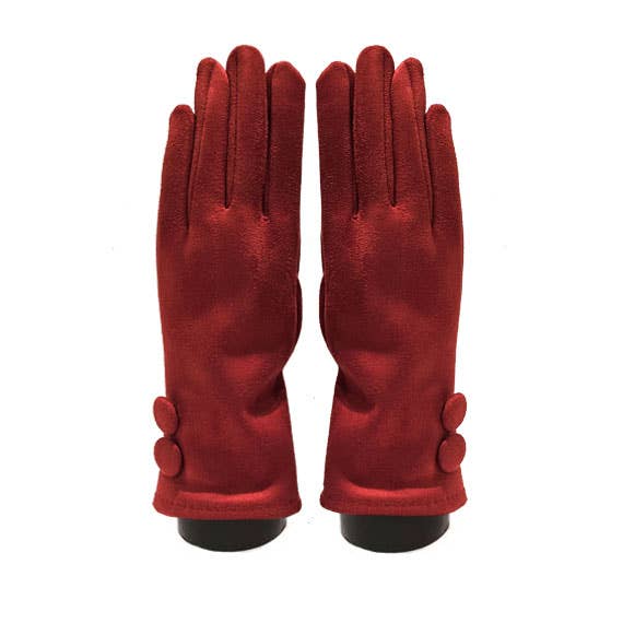 Access by Mediterranean Concepts - Wholesale Gloves - Women's - Suede feel Red with 2 Large Buttons Texting Glove