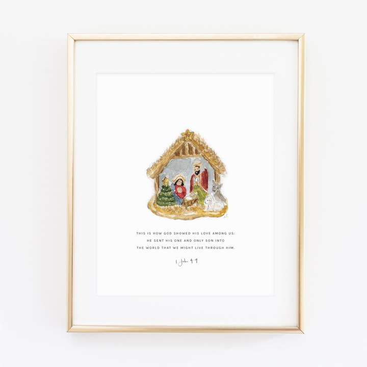 1 john 4:9 nativity ornament scripture print for wholesale by emily lex studio