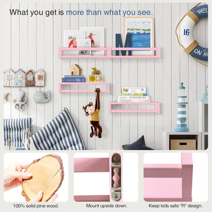 Pink Floating Shelves for Wall, Aesthetic Kids Bookshelf for wholesale on Faire