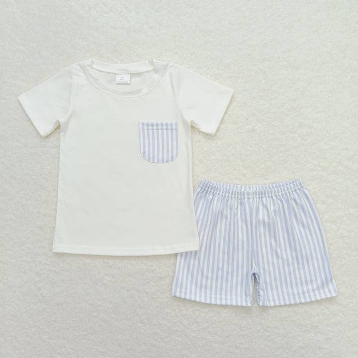 Aier Wholesale - Wholesale Top & Short Set - Kids - Sibling Baby Boys Cotton Pocket Top Shorts Outfits Sets1