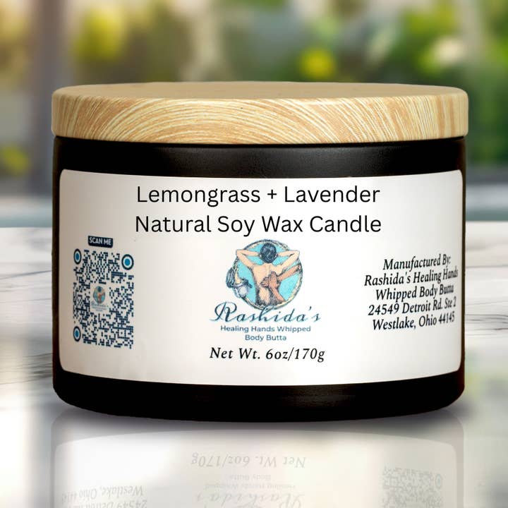 Lemongrass+ Lavender 6oz Tin Soy Candle for wholesale by Rashida’s Healing Hands Whipped Body Butta