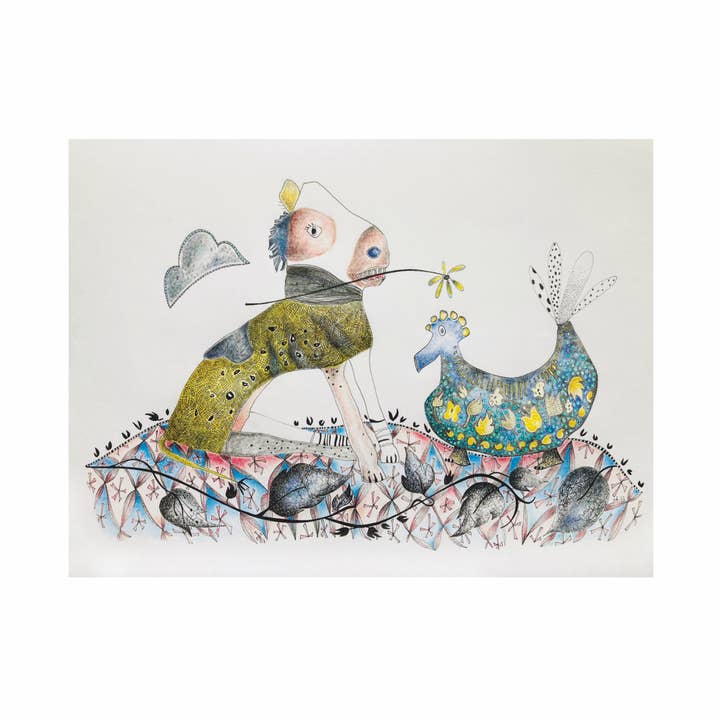 My Friend Brings Me Flowers - Illustrated Greetings Card for wholesale by Hello Magpie