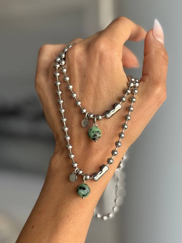 Halsband i silver rostfritt stål och rubin zoisit 10 mm ädelsten för wholesale av WILYMI Jewelry Co