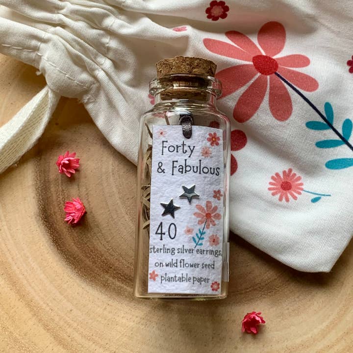 Brincos Garrafados em Prata de 1ª Lei Age 40 Estrelas com Saco Presente por atacado de Ginger & Roo