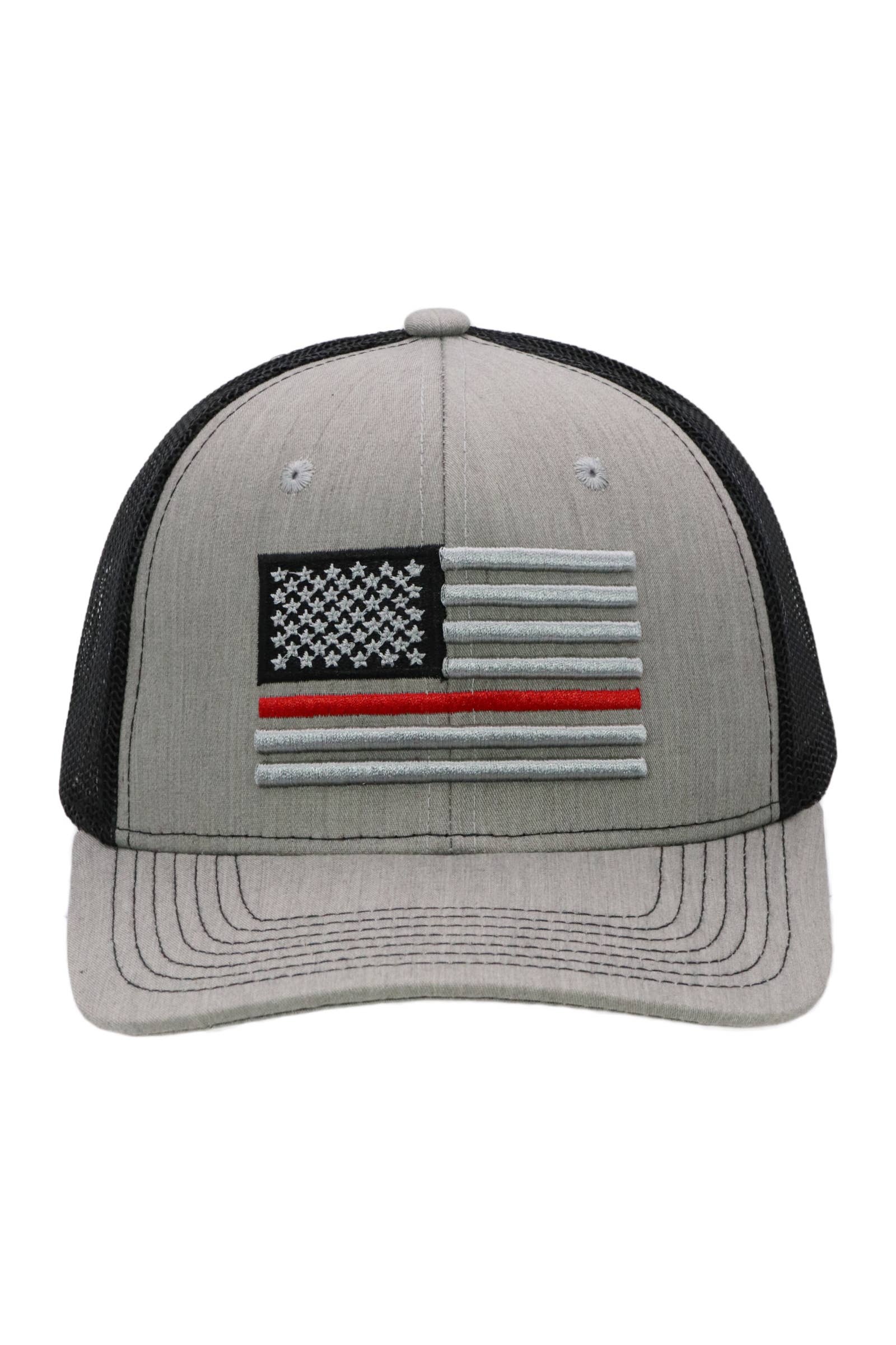 Cap Zone – Großhandel Trucker-Cap – Unisex – Feuerwehr Rote Linie Amerikanische Flagge Mesh Trucker Hut0
