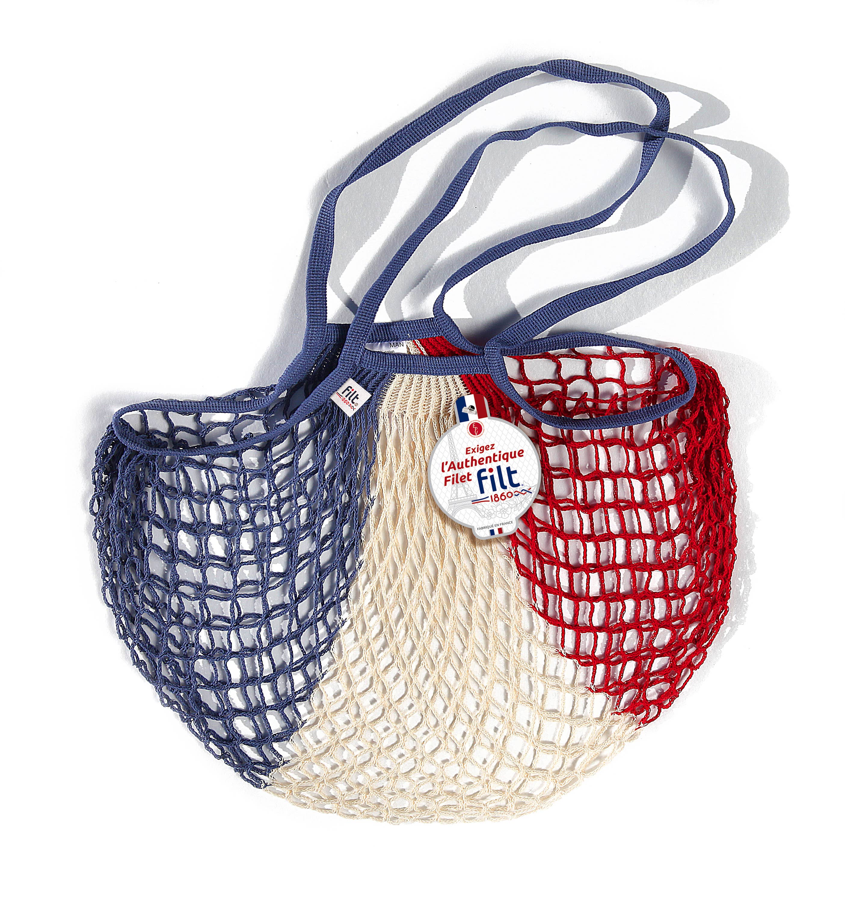 Filt1860 - Wholesale Grocery/Shopping Bag - Net shopping bag Bleu Blanc Rouge long handles
