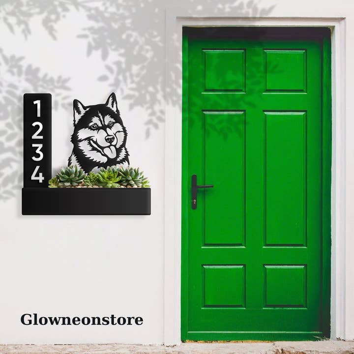Glow Neon - Wholesale Sign - Custom Siberian Husky Dog Planter House Number Address Sign1