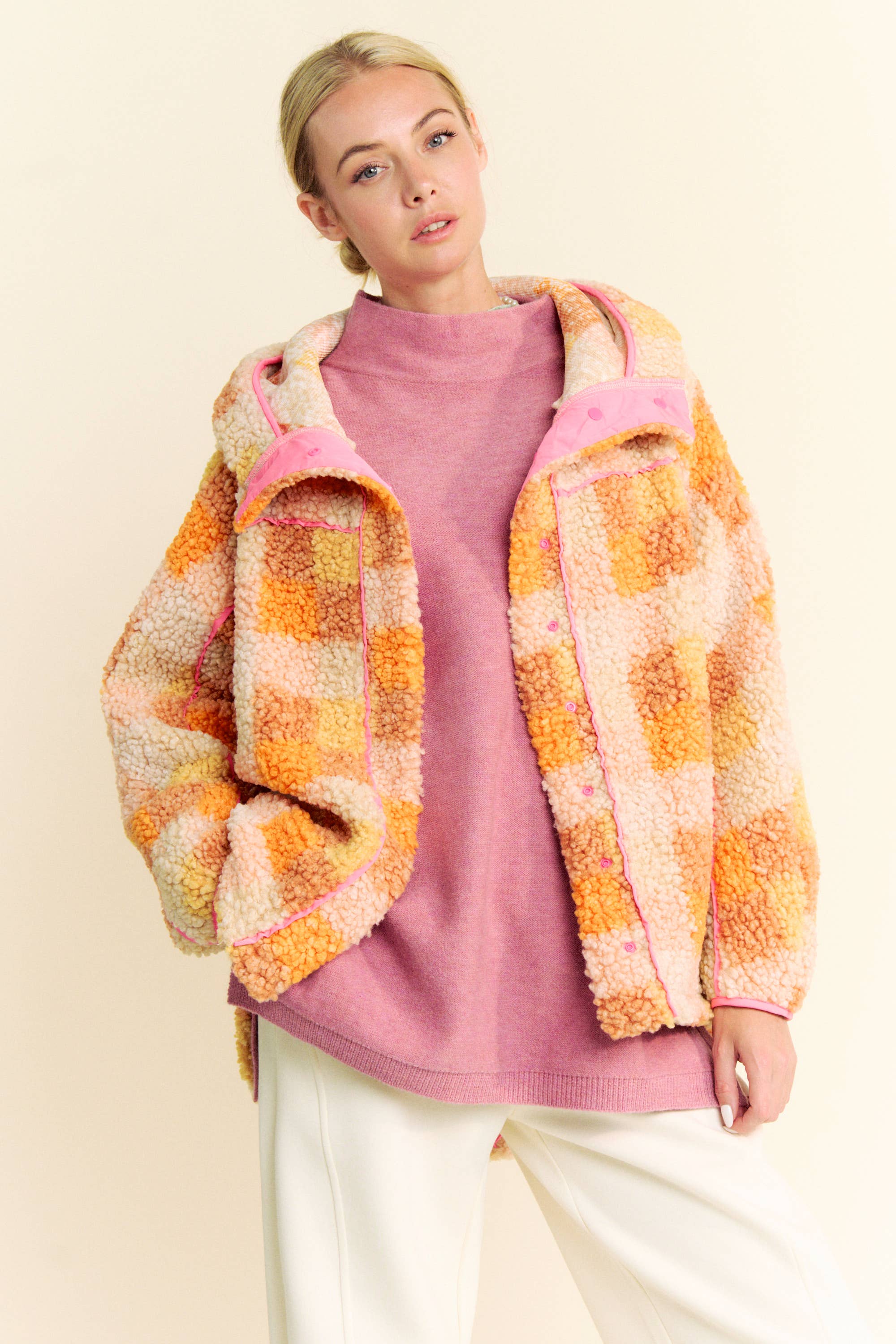 arancia GIACCA PLUS IN TARTAN CON BORDATURA A CONTRASTO CON ORLO A SPIRITO in vendita all'ingrosso su Faire4