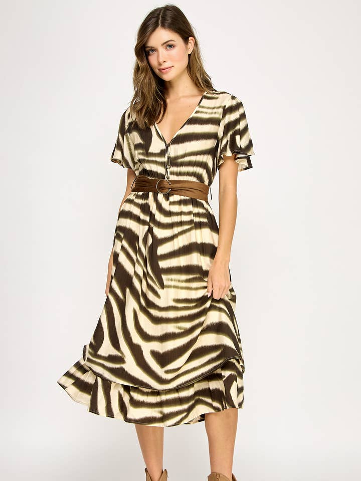 Vestido Midi Estampado Animal por atacado de RUBIENN