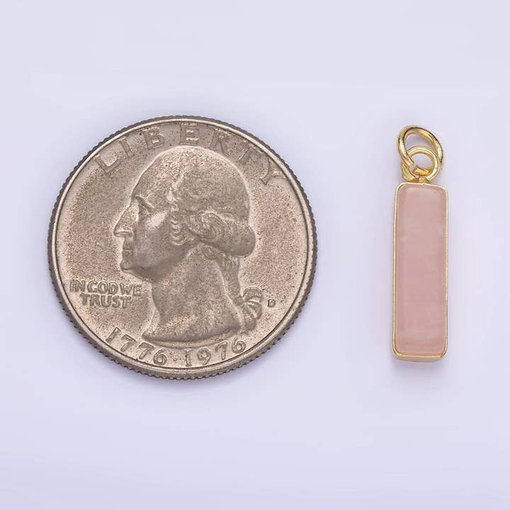 Aim Eternal - Vente Breloques/médailles personnalisées - Tube rectangulaire en quartz rose, turquoise, perle de coquillage plaqué or 14K | D5645