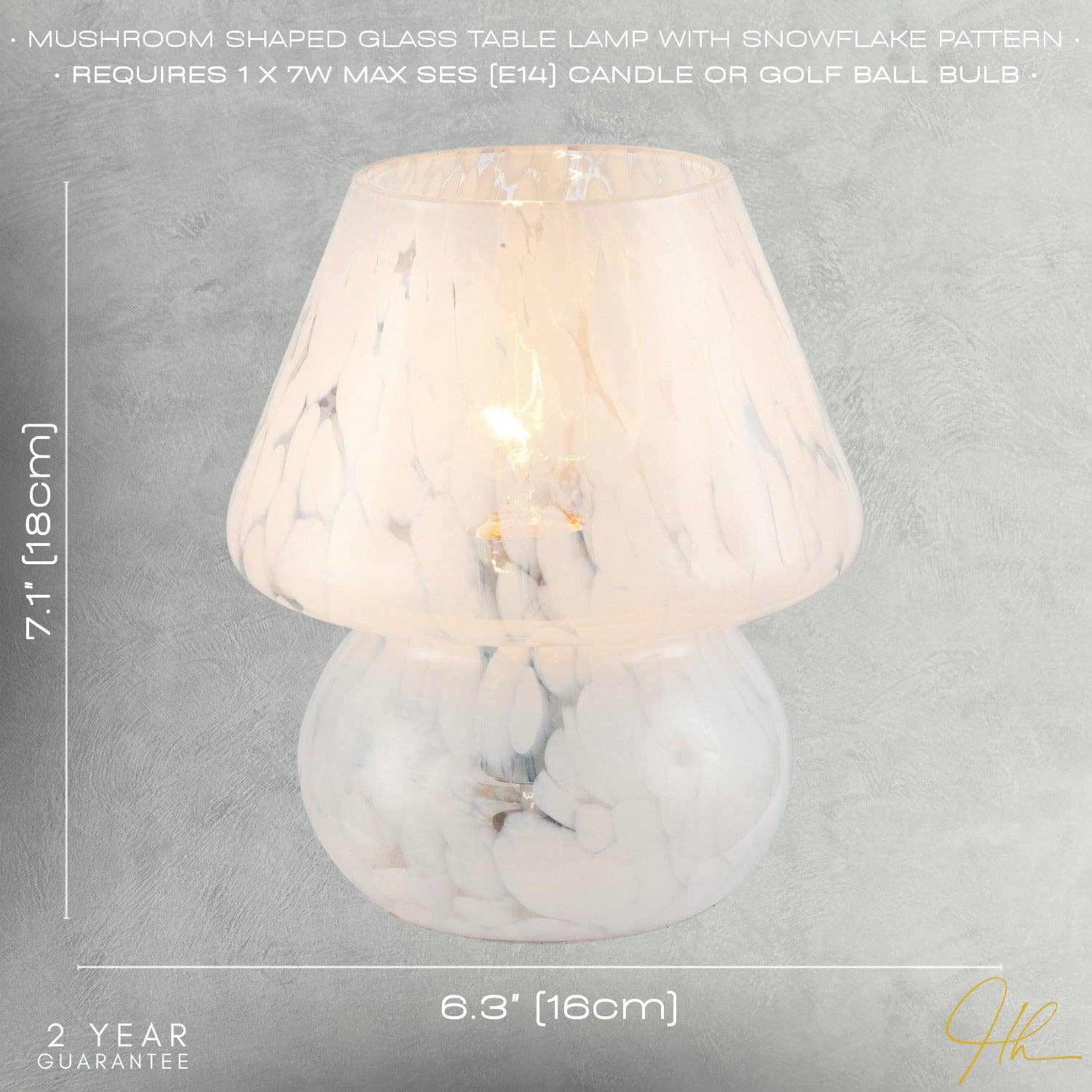 Happy Homewares – wholesale Accent/desk lamp – Modern Designer Mushroom Glass Table Lamp in White Snowflake Pattern6