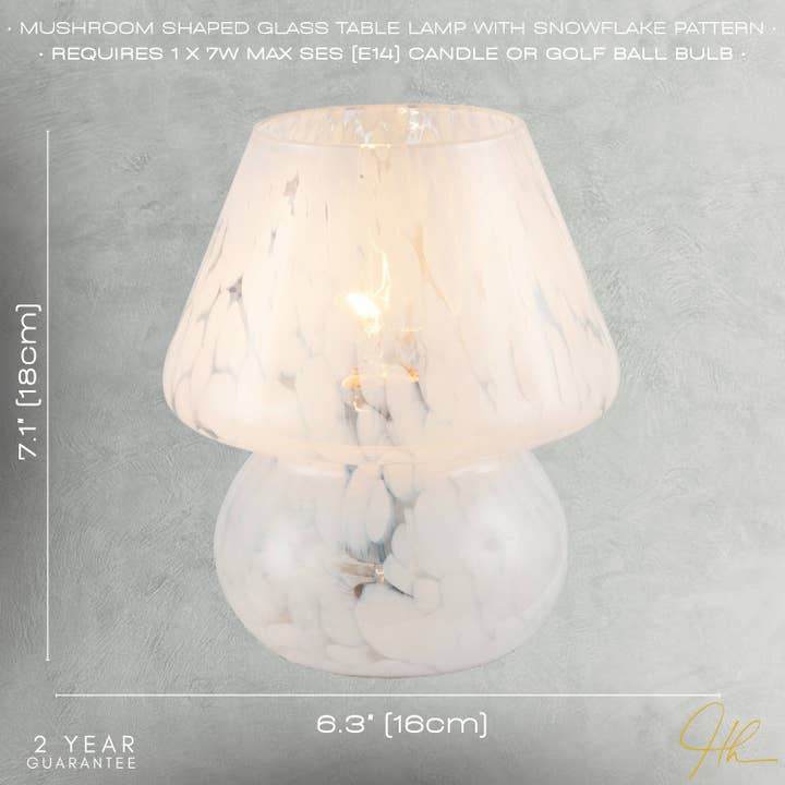 Happy Homewares – wholesale Accent/desk lamp – Modern Designer Mushroom Glass Table Lamp in White Snowflake Pattern6