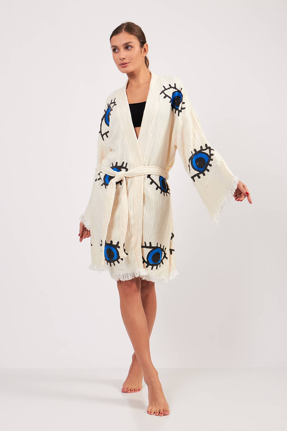 Yaz Concepts - Wholesale Kimono - Women's - Turkish Evil Eye Print Kimono Robe Blue Coverup3