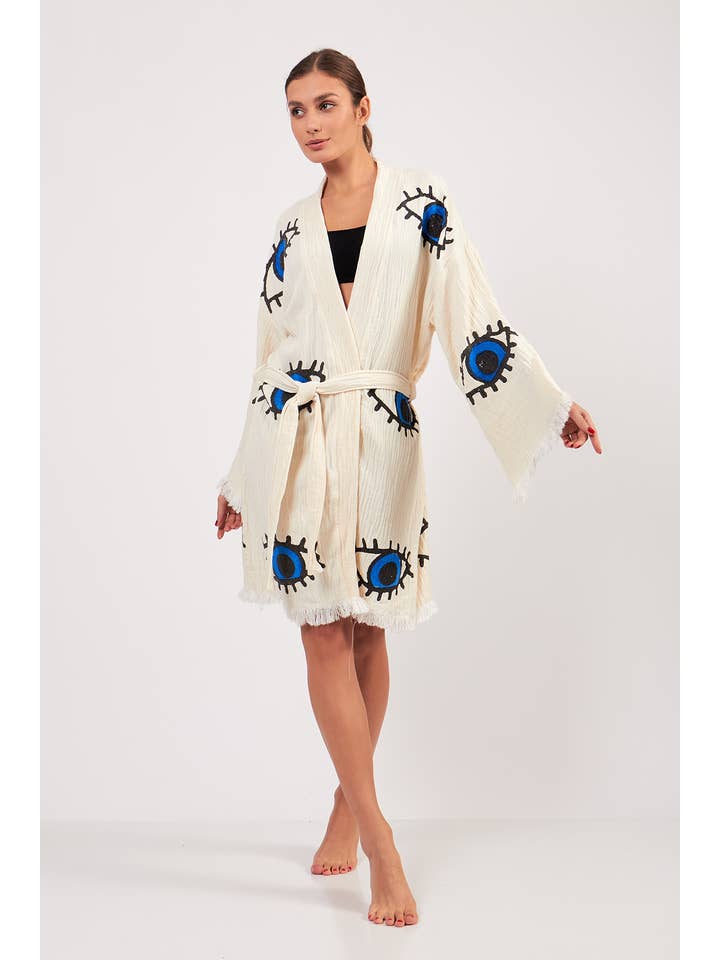 Yaz Concepts - Wholesale Kimono - Women's - Turkish Evil Eye Print Kimono Robe Blue Coverup3