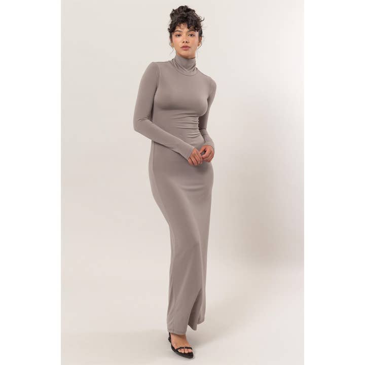 HYFVE - Wholesale Dress - Women's - DZ25A078-Turtleneck Bodycon Maxi Dress