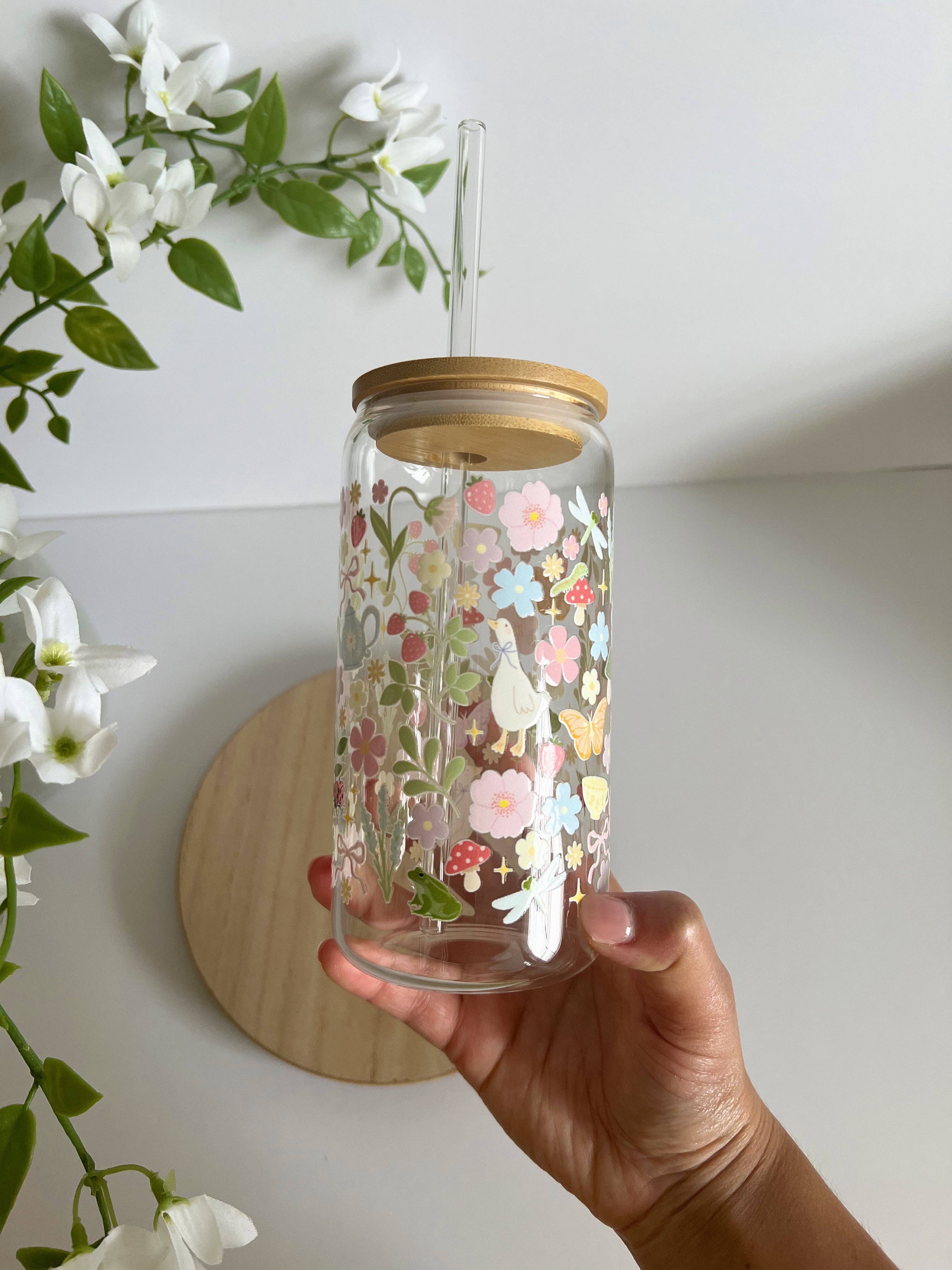 Birdie & Co. - Wholesale Drinking Glass/Cup - Cottage Core Garden Iced Coffee Glass1